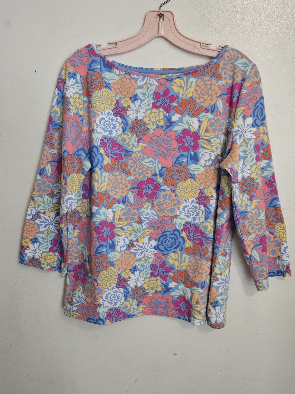 Talbots Floral Boatneck Top - Blue, Pink, Yellow, Orange, Cream